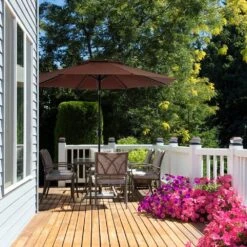 11 Ft. 2 -Tiers 8 Sturdy Ribs Outdoor Market Patio Umbrellas With Crank Lift In Brown -Jearey market umbrellas 11sc zzs bn 31 1000