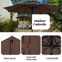 11 Ft. 2 -Tiers 8 Sturdy Ribs Outdoor Market Patio Umbrellas With Crank Lift In Brown -Jearey market umbrellas 11sc zzs bn a0 1000