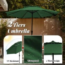 11 Ft. 2 -Tiers 8 Sturdy Ribs Outdoor Market Patio Umbrellas With Crank Lift In Green -Jearey market umbrellas 11sc zzs gn 77 1000