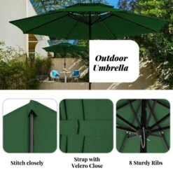 11 Ft. 2 -Tiers 8 Sturdy Ribs Outdoor Market Patio Umbrellas With Crank Lift In Green -Jearey market umbrellas 11sc zzs gn a0 1000