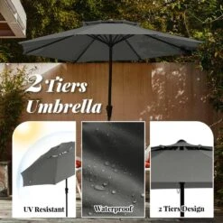 11 Ft. 2 -Tiers 8 Sturdy Ribs Outdoor Market Patio Umbrellas With Crank Lift In Gray 11 11 Ft. 2 -Tiers 8 Sturdy Ribs Outdoor Market Patio Umbrellas With Crank Lift In Gray -Jearey market umbrellas 11sc zzs gy 77 1000