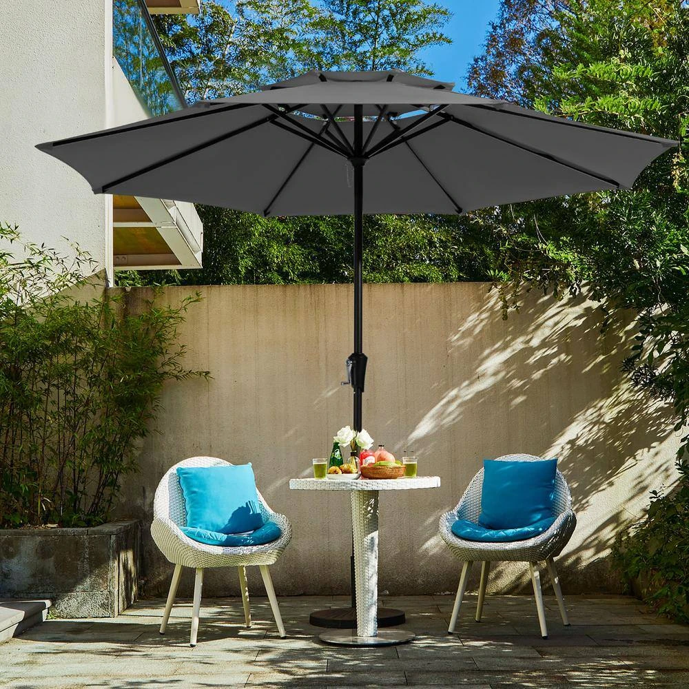 11 Ft. 2 -Tiers 8 Sturdy Ribs Outdoor Market Patio Umbrellas With Crank Lift In Gray 6 11 Ft. 2 -Tiers 8 Sturdy Ribs Outdoor Market Patio Umbrellas With Crank Lift In Gray - Image 6