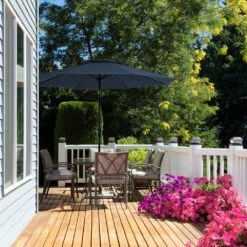 11 Ft. 2 -Tiers 8 Sturdy Ribs Outdoor Market Patio Umbrellas With Crank Lift In Navy -Jearey market umbrellas 11sc zzs ny 31 1000