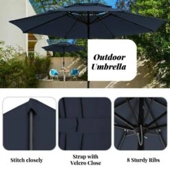 11 Ft. 2 -Tiers 8 Sturdy Ribs Outdoor Market Patio Umbrellas With Crank Lift In Navy -Jearey market umbrellas 11sc zzs ny 77 1000