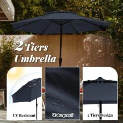 11 Ft. 2 -Tiers 8 Sturdy Ribs Outdoor Market Patio Umbrellas With Crank Lift In Navy -Jearey market umbrellas 11sc zzs ny a0 1000