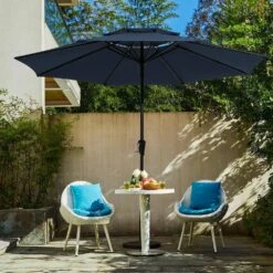 11 Ft. 2 -Tiers 8 Sturdy Ribs Outdoor Market Patio Umbrellas With Crank Lift In Navy -Jearey market umbrellas 11sc zzs ny d4 1000