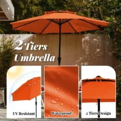11 Ft. 2 -Tiers 8 Sturdy Ribs Outdoor Market Patio Umbrellas With Crank Lift In Orange -Jearey market umbrellas 11sc zzs oe 77 1000