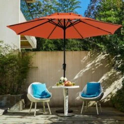 11 Ft. 2 -Tiers 8 Sturdy Ribs Outdoor Market Patio Umbrellas With Crank Lift In Orange -Jearey market umbrellas 11sc zzs oe d4 1000