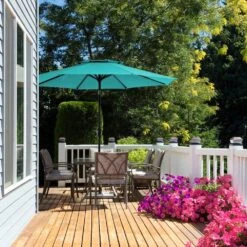 11 Ft. 2 -Tiers 8 Sturdy Ribs Outdoor Market Patio Umbrellas With Crank Lift In Peacock Blue -Jearey market umbrellas 11sc zzs pb 31 1000