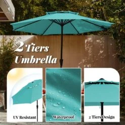 11 Ft. 2 -Tiers 8 Sturdy Ribs Outdoor Market Patio Umbrellas With Crank Lift In Peacock Blue -Jearey market umbrellas 11sc zzs pb 77 1000