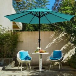 11 Ft. 2 -Tiers 8 Sturdy Ribs Outdoor Market Patio Umbrellas With Crank Lift In Peacock Blue -Jearey market umbrellas 11sc zzs pb d4 1000
