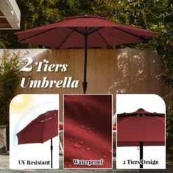 11 Ft. 2 -Tiers 8 Sturdy Ribs Outdoor Market Patio Umbrellas With Crank Lift In Red 11 11 Ft. 2 -Tiers 8 Sturdy Ribs Outdoor Market Patio Umbrellas With Crank Lift In Red -Jearey market umbrellas 11sc zzs rd 77 1000