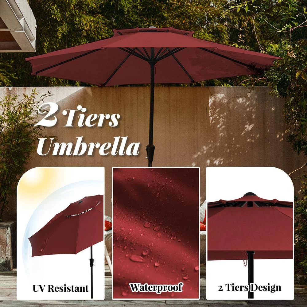 11 Ft. 2 -Tiers 8 Sturdy Ribs Outdoor Market Patio Umbrellas With Crank Lift In Red 5 11 Ft. 2 -Tiers 8 Sturdy Ribs Outdoor Market Patio Umbrellas With Crank Lift In Red - Image 5