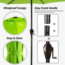 11 Ft. Steel Crank Lift Patio Umbrella In Apple Green -Jearey market umbrellas 11zzs agreen 1d 1000