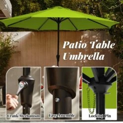 11 Ft. Steel Crank Lift Patio Umbrella In Apple Green -Jearey market umbrellas 11zzs agreen 77 1000