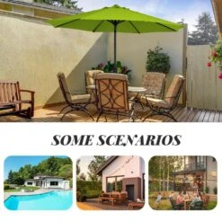 11 Ft. Steel Crank Lift Patio Umbrella In Apple Green -Jearey market umbrellas 11zzs agreen d4 1000