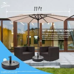 11 Ft. Steel Crank Lift Patio Umbrella In Beige -Jearey market umbrellas 11zzs beige 31 1000