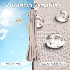 11 Ft. Steel Crank Lift Patio Umbrella In Beige -Jearey market umbrellas 11zzs beige a0 1000