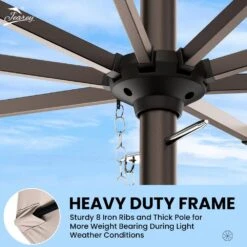 11 Ft. Steel Crank Lift Patio Umbrella In Beige -Jearey market umbrellas 11zzs beige d4 1000