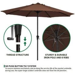 11 Ft. Steel Crank Lift Patio Umbrella In Brown -Jearey market umbrellas 11zzs brown 40 1000