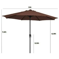 11 Ft. Steel Crank Lift Patio Umbrella In Brown -Jearey market umbrellas 11zzs brown 77 1000