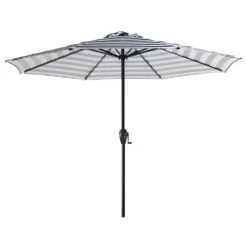 11 Ft. Steel Crank Lift Patio Umbrella In Blue And White Stripes