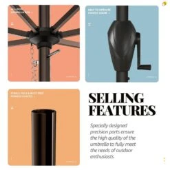 11 Ft. Steel Crank Lift Patio Umbrella In Blue And White Stripes -Jearey market umbrellas 11zzs bws d4 1000