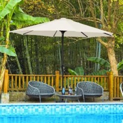 11 Ft. Steel Crank Lift Patio Umbrella In Creamy White -Jearey market umbrellas 11zzs cwhite 31 1000