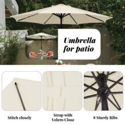 11 Ft. Steel Crank Lift Patio Umbrella In Creamy White -Jearey market umbrellas 11zzs cwhite 77 1000