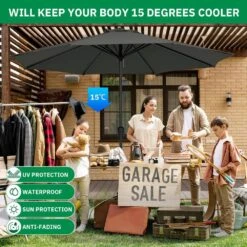 11 Ft. Steel Crank Lift Patio Umbrella In Gray -Jearey market umbrellas 11zzs gray 31 1000