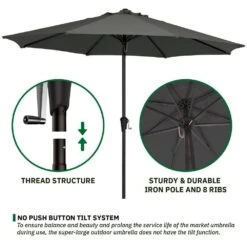 11 Ft. Steel Crank Lift Patio Umbrella In Gray -Jearey market umbrellas 11zzs gray 40 1000