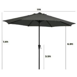 11 Ft. Steel Crank Lift Patio Umbrella In Gray -Jearey market umbrellas 11zzs gray 77 1000