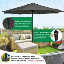 11 Ft. Steel Crank Lift Patio Umbrella In Gray -Jearey market umbrellas 11zzs gray d4 1000