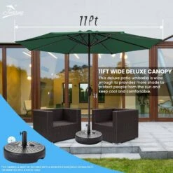 11 Ft. Steel Crank Lift Patio Umbrella In Green -Jearey market umbrellas 11zzs green 31 1000