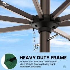 11 Ft. Steel Crank Lift Patio Umbrella In Green -Jearey market umbrellas 11zzs green d4 1000