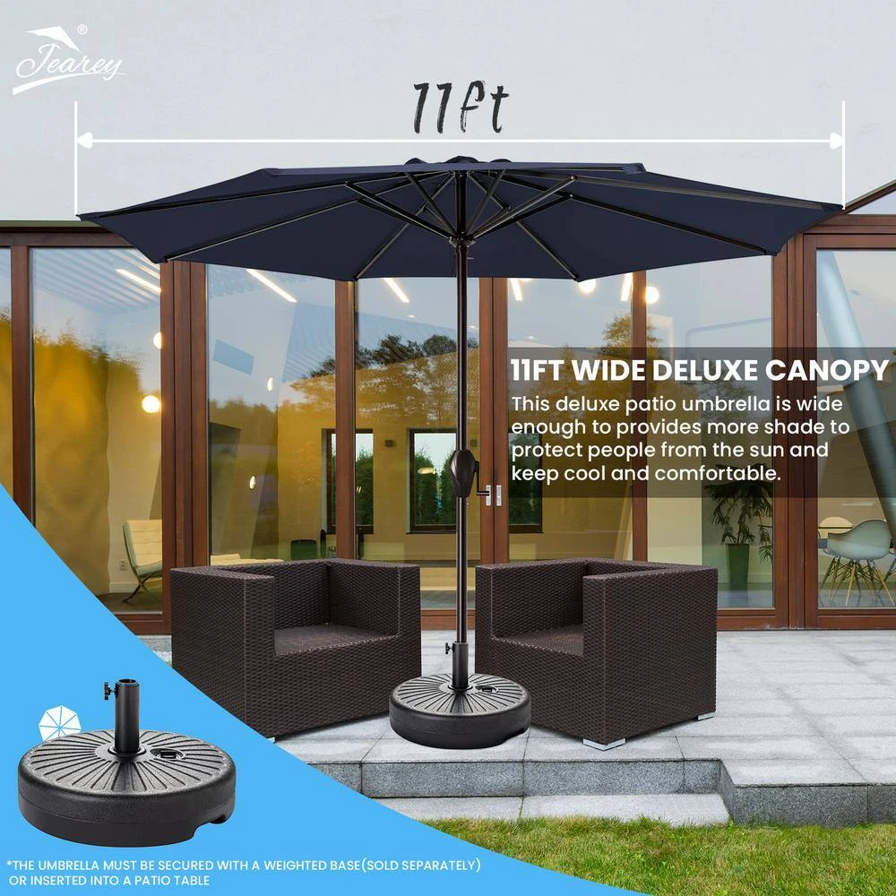11 Ft. Steel Crank Lift Patio Umbrella In Navy 7 11 Ft. Steel Crank Lift Patio Umbrella In Navy - Image 7