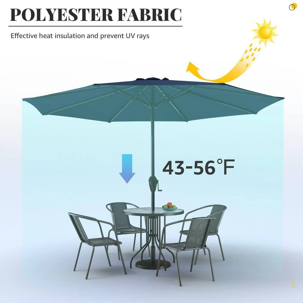 11 Ft. Steel Crank Lift Patio Umbrella In Navy 2 11 Ft. Steel Crank Lift Patio Umbrella In Navy - Image 2