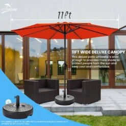 11 Ft. Steel Crank Lift Patio Umbrella In Orange -Jearey market umbrellas 11zzs orange 31 1000