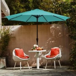 11 Ft. Steel Crank Lift Patio Umbrella In Peacock Blue