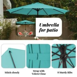 11 Ft. Steel Crank Lift Patio Umbrella In Peacock Blue -Jearey market umbrellas 11zzs pblue 77 1000