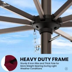 11 Ft. Steel Crank Lift Patio Umbrella In Red -Jearey market umbrellas 11zzs red 1d 1000