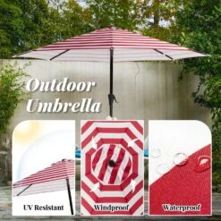 11 Ft. Steel Crank Lift Patio Umbrella In Red And White Stripes -Jearey market umbrellas 11zzs rws 77 1000