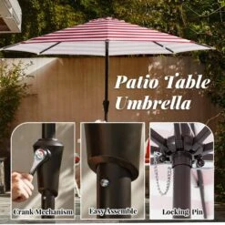 11 Ft. Steel Crank Lift Patio Umbrella In Red And White Stripes -Jearey market umbrellas 11zzs rws a0 1000