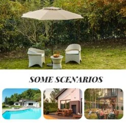 9FT Two Layer Wind Vent Patio Market Umbrella With Push Button And Tilt Crank Lifting In Beige -Jearey market umbrellas 2ly 9ft be 31 1000