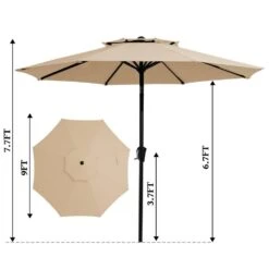 9FT Two Layer Wind Vent Patio Market Umbrella With Push Button And Tilt Crank Lifting In Beige -Jearey market umbrellas 2ly 9ft be 77 1000