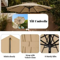 9FT Two Layer Wind Vent Patio Market Umbrella With Push Button And Tilt Crank Lifting In Beige -Jearey market umbrellas 2ly 9ft be d4 1000