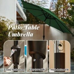 9FT Two Layer Wind Vent Patio Market Umbrella With Push Button And Tilt Crank Lifting In Green -Jearey market umbrellas 2ly 9ft gn 1f 1000