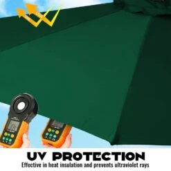 9FT Two Layer Wind Vent Patio Market Umbrella With Push Button And Tilt Crank Lifting In Green -Jearey market umbrellas 2ly 9ft gn 66 1000