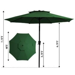 9FT Two Layer Wind Vent Patio Market Umbrella With Push Button And Tilt Crank Lifting In Green -Jearey market umbrellas 2ly 9ft gn 77 1000
