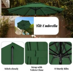 9FT Two Layer Wind Vent Patio Market Umbrella With Push Button And Tilt Crank Lifting In Green -Jearey market umbrellas 2ly 9ft gn d4 1000